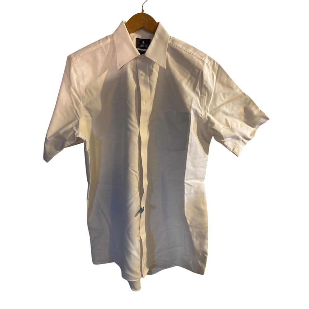 Stafford Travel Wrinkle Free Oxford Dress Shirt White Regular Fit Men's Size‎ 16